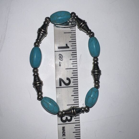Bracelet Silver Stretch Bangle Multi Layering Blue Boho Western Turquoise - Picture 4 of 10